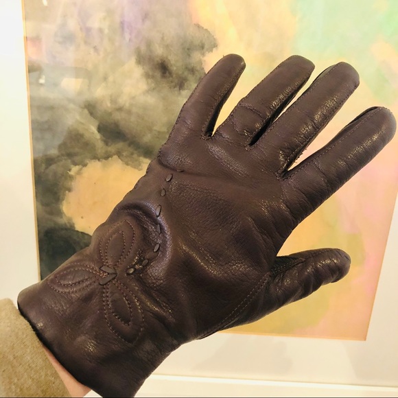 Pair of vintage embroidered lined leather gloves - Picture 3 of 8